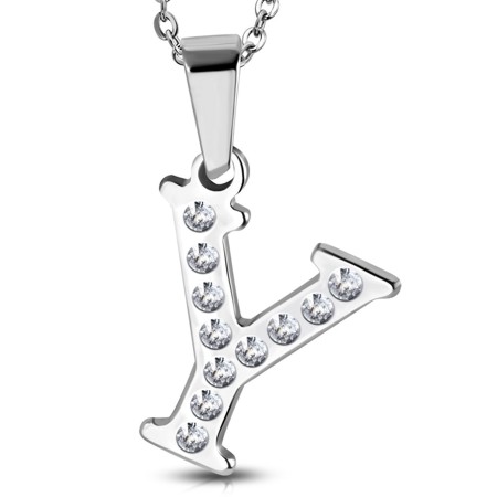 Stainless Steel Alphabet Initial Letter Crystals Pendant
